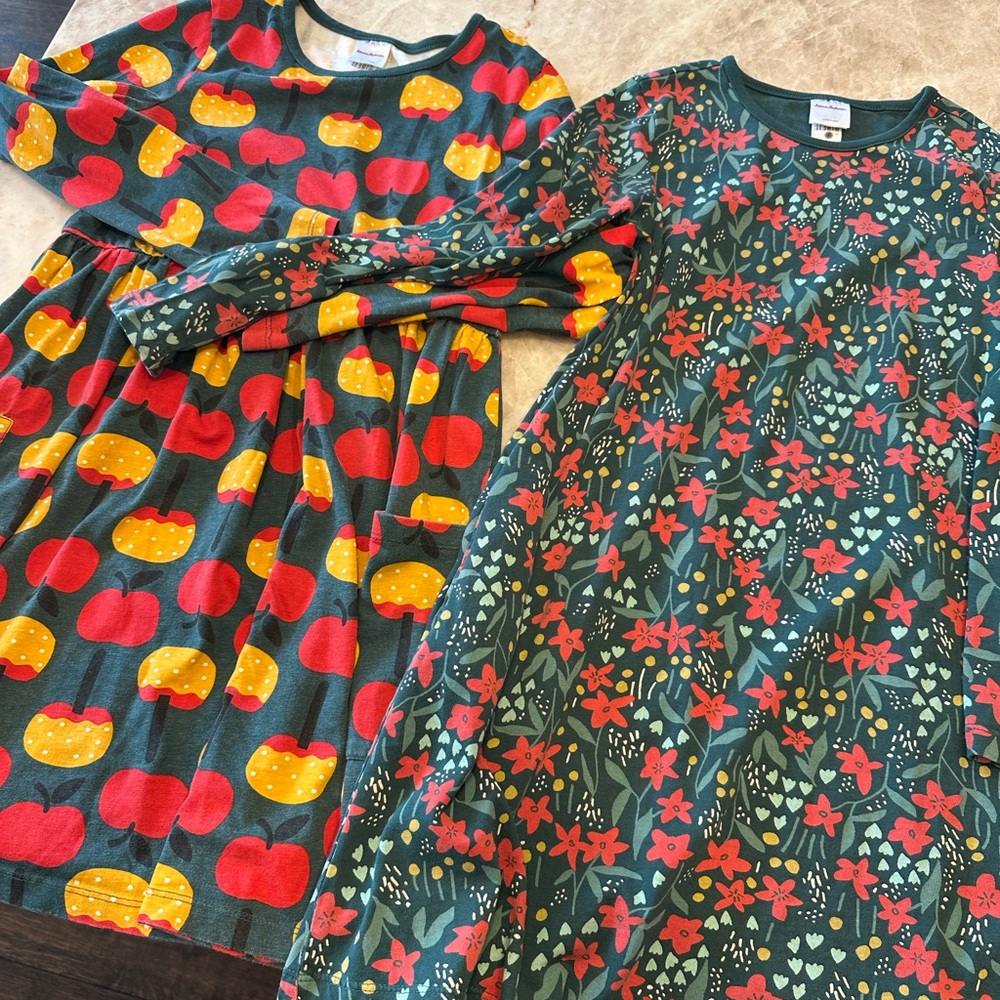 Two Hanna Andersson holiday dresses, size 140 or girls size 10